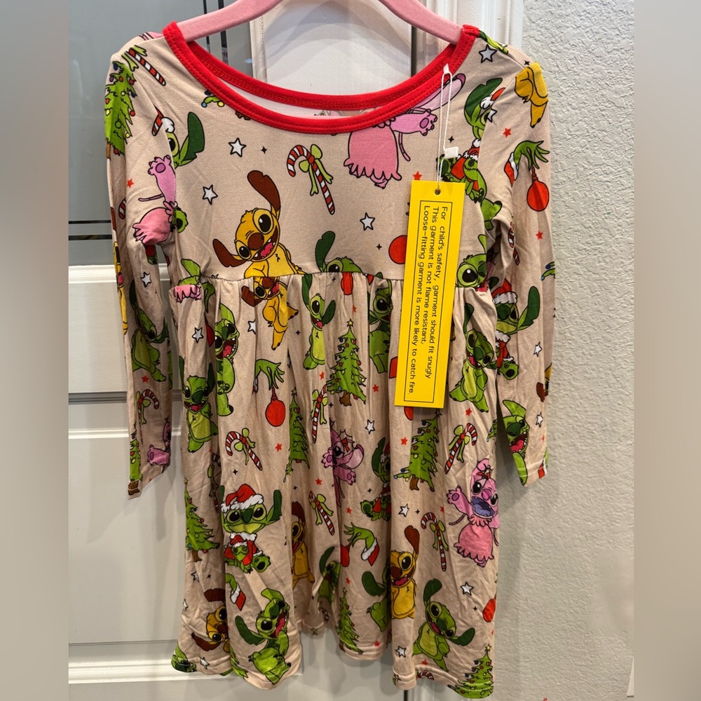 Girls Disney Stitch Holiday Bamboo Long Sleeve Christmas Dress 12-18months